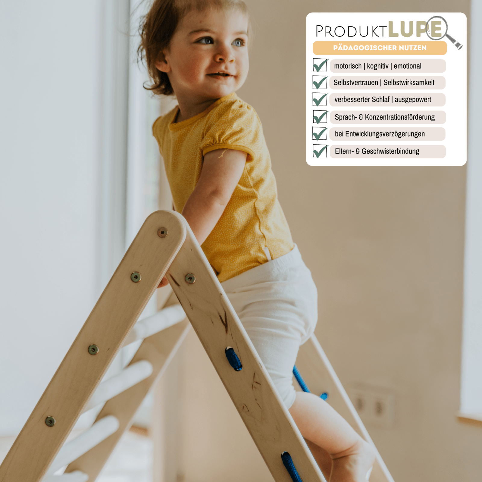 Kletterdreieck ORANG - UTAN UP | 3 - seitig | 87cm | mit Netz, Sprossen - und Kletterseite - Kletterling – einfach Kind sein
