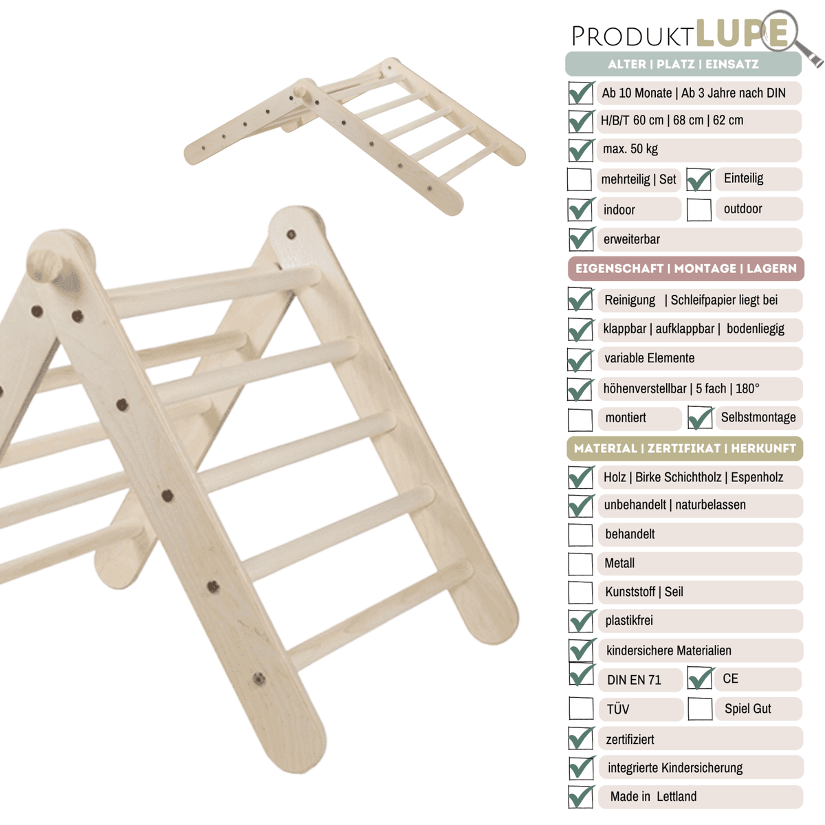 Höhenverstellbares Kletterdreieck ZICKLEIN | 5 - fach verstellbar | 60cm | 1 Teil | verstaubar - Kletterling – einfach Kind sein