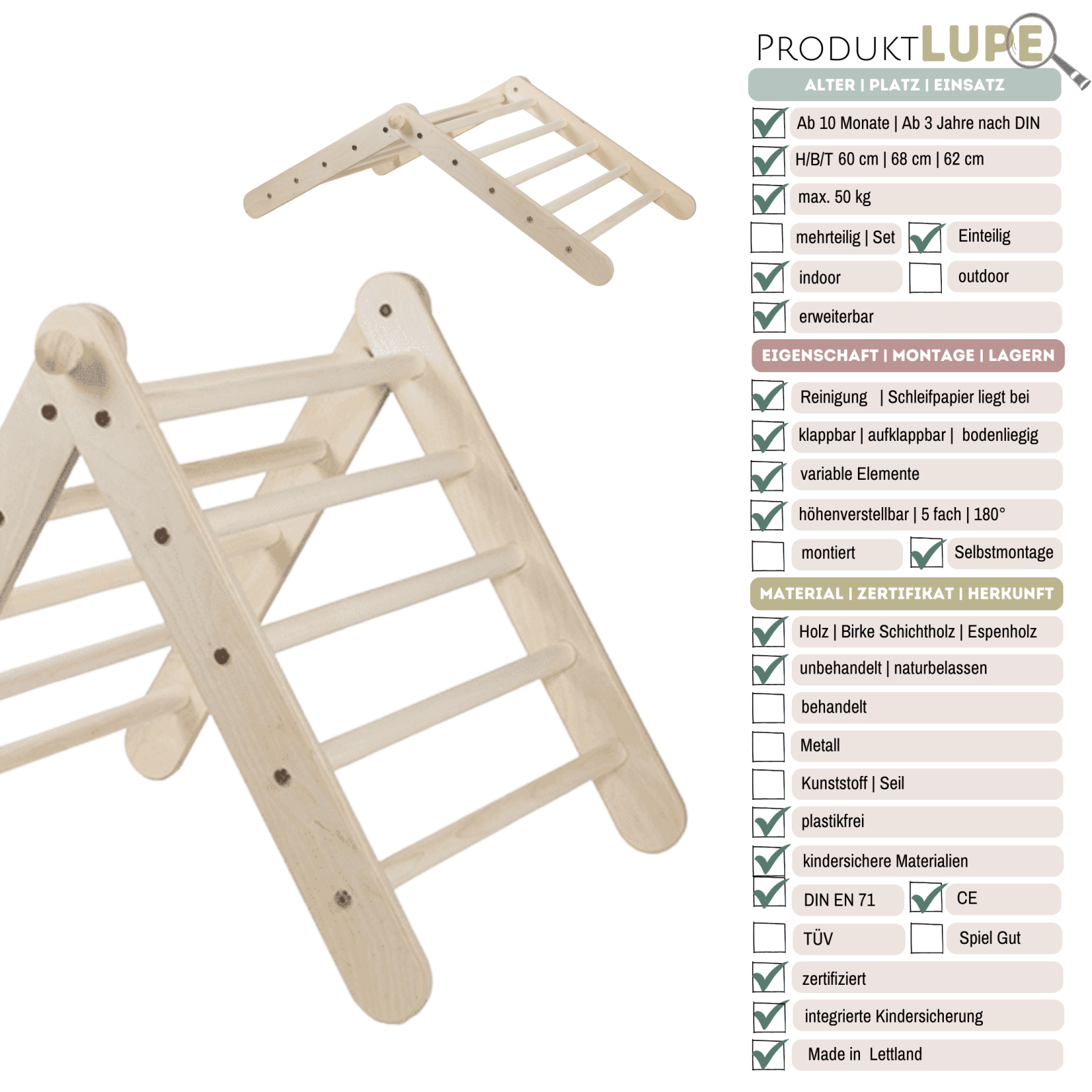 Höhenverstellbares Kletterdreieck ZICKLEIN | 5 - fach verstellbar | 60cm | 1 Teil | verstaubar - Kletterling – einfach Kind sein