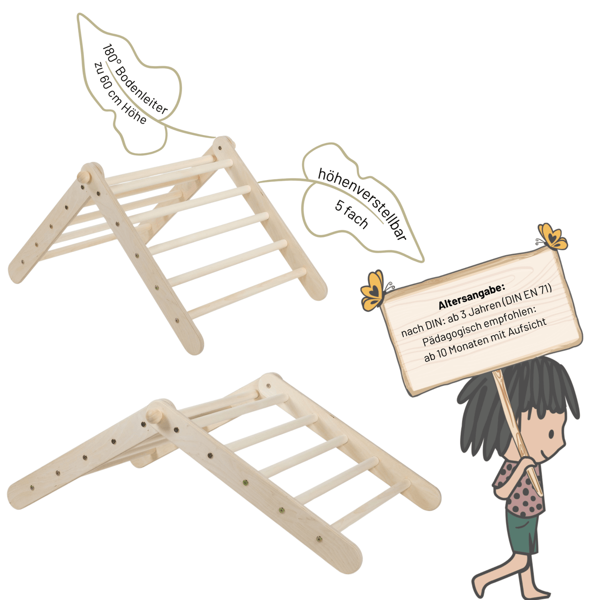 Höhenverstellbares Kletterdreieck ZICKLEIN | 5 - fach verstellbar | 60cm | 1 Teil | verstaubar - Kletterling – einfach Kind sein