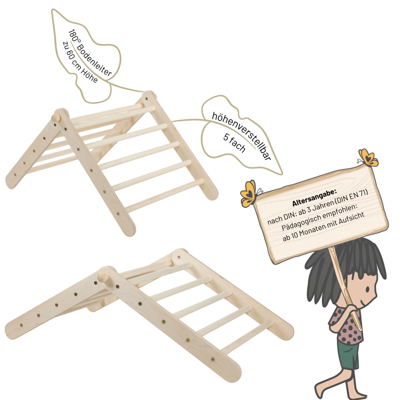 Höhenverstellbares Kletterdreieck ZICKLEIN | 5 - fach verstellbar | 60cm | 1 Teil | verstaubar - Kletterling – einfach Kind sein