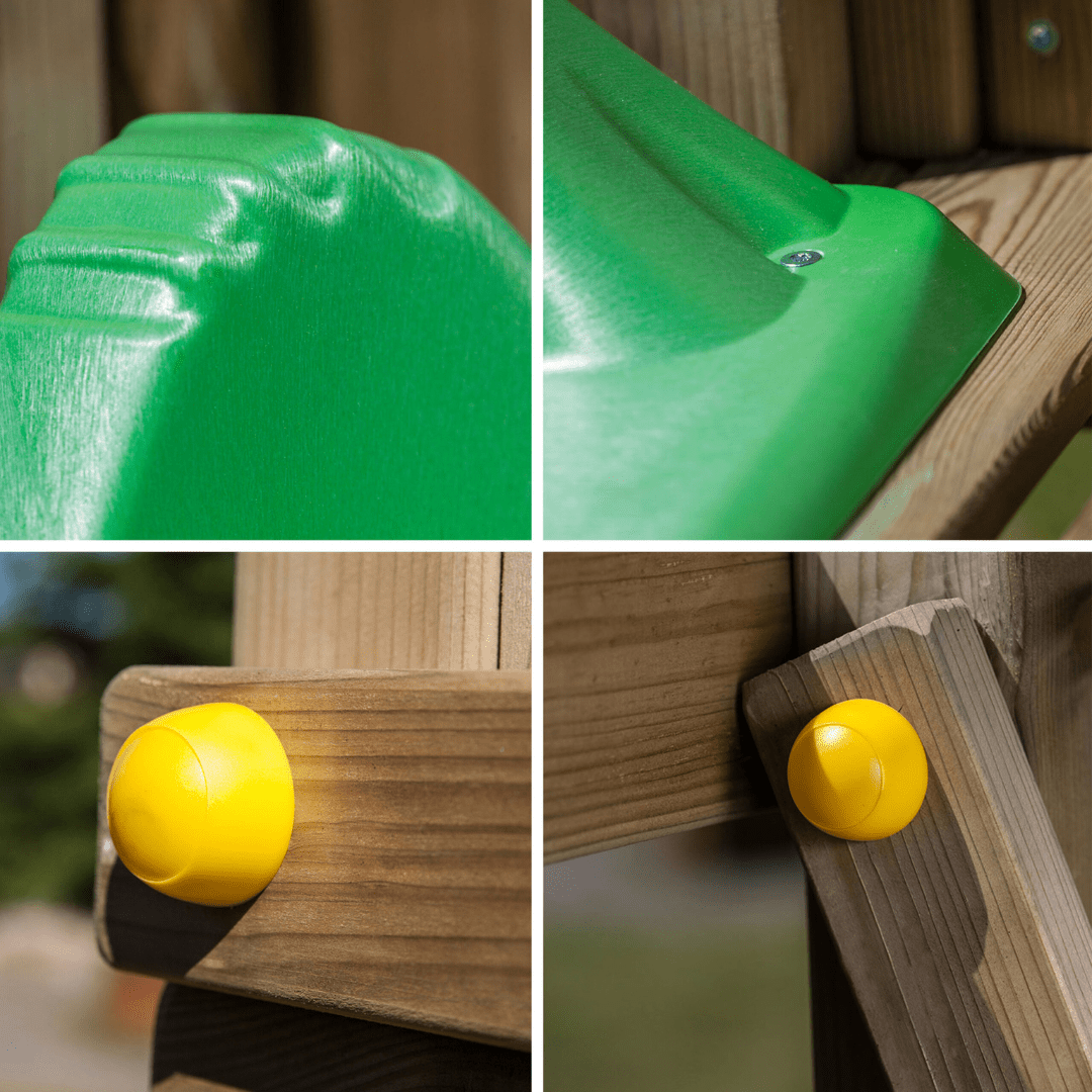 Spielturm GOO CAROL 1 | Klettergerüst OUTDOOR | 1 Turm | bis zu 6 Kinder | Holzdach - Kletterling – einfach Kind sein