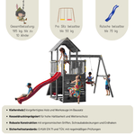 Spielturm GOO CAROL 3 | Klettergerüst OUTDOOR | in 3 Farben | bis zu 10 Kinder | Holzdach - Kletterling – einfach Kind sein