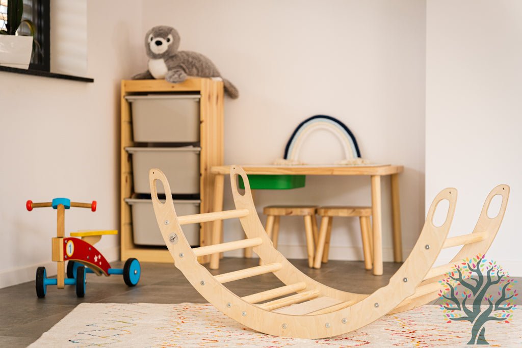 Holzwippe / Kletterbogen (M) mit Premium Auflage - Ideal für Kinder ab 1 Jahr - Förderung von Motorik und Fantasie - Kletterling – einfach Kind sein