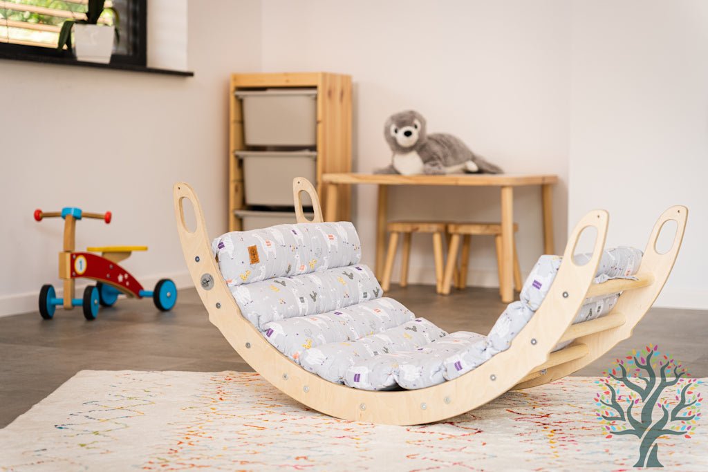 Kletter - Set mit Rollenrutsche 4in1 (Medium) - Wippe, klappbares Dreieck, Klettersteig & Rollrutsche - Förderung der motorischen Fähigkeiten ab 2 Jahren - Kletterling – einfach Kind sein