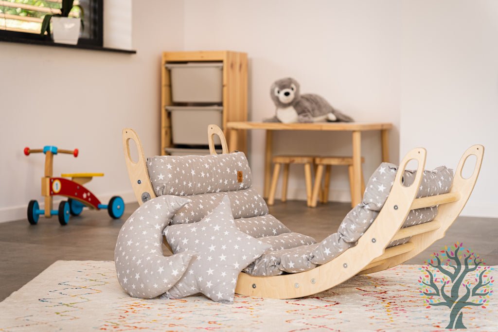 Kletter - Set mit Rollenrutsche 4in1 (Medium) - Wippe, klappbares Dreieck, Klettersteig & Rollrutsche - Förderung der motorischen Fähigkeiten ab 2 Jahren - Kletterling – einfach Kind sein