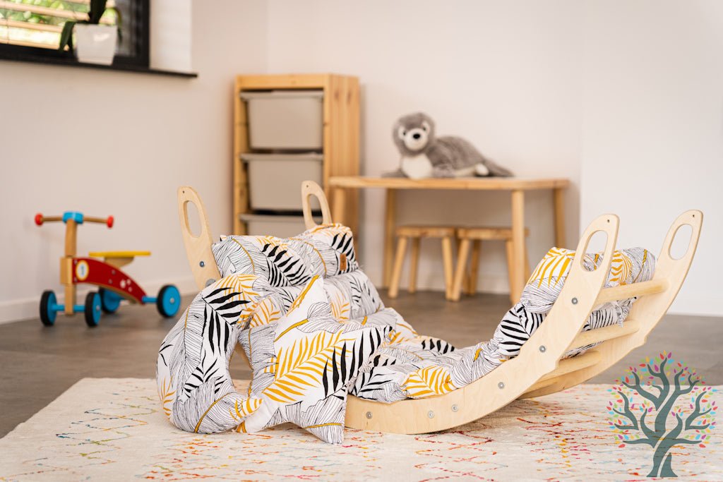 Kletter - Set mit Rollenrutsche 4in1 (Medium) - Wippe, klappbares Dreieck, Klettersteig & Rollrutsche - Förderung der motorischen Fähigkeiten ab 2 Jahren - Kletterling – einfach Kind sein