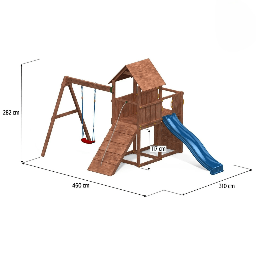 Spielturm GOO CAROL 3 | Klettergerüst OUTDOOR | in 3 Farben | bis zu 10 Kinder | Holzdach - Kletterling – einfach Kind sein