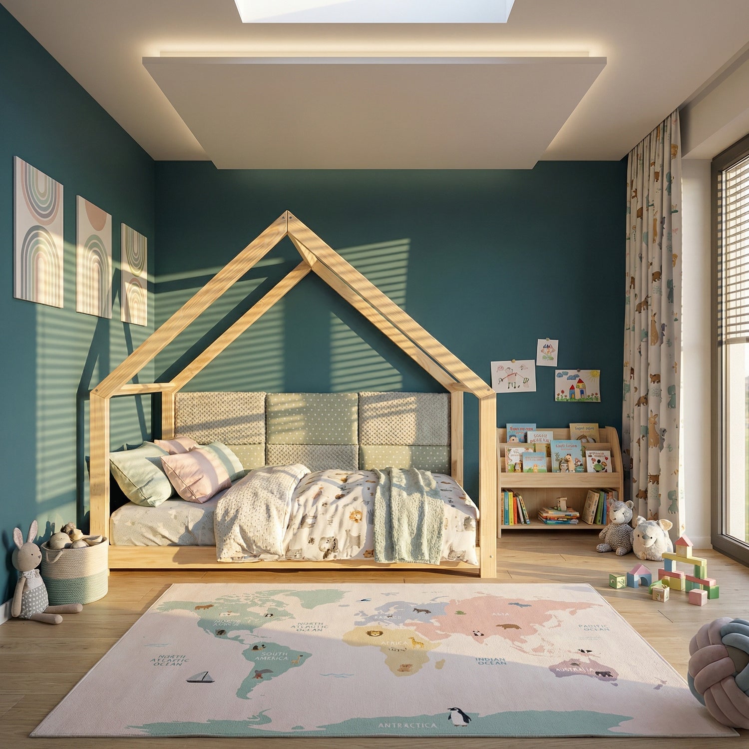 Offenes Hausbett WOLKENHAUS 90x200 cm aus Kiefer im Kinderzimmer