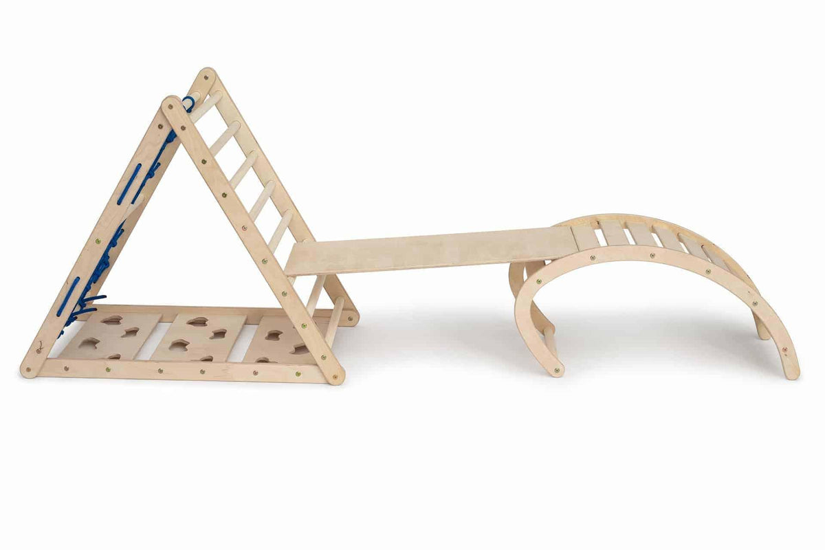 3er Set AFFENLING UP | dreiseitiges Kletterdreieck (Orang - Utan 87cm) mit Rutsche & Hörnchen Wippe - Kletterling – einfach Kind sein
