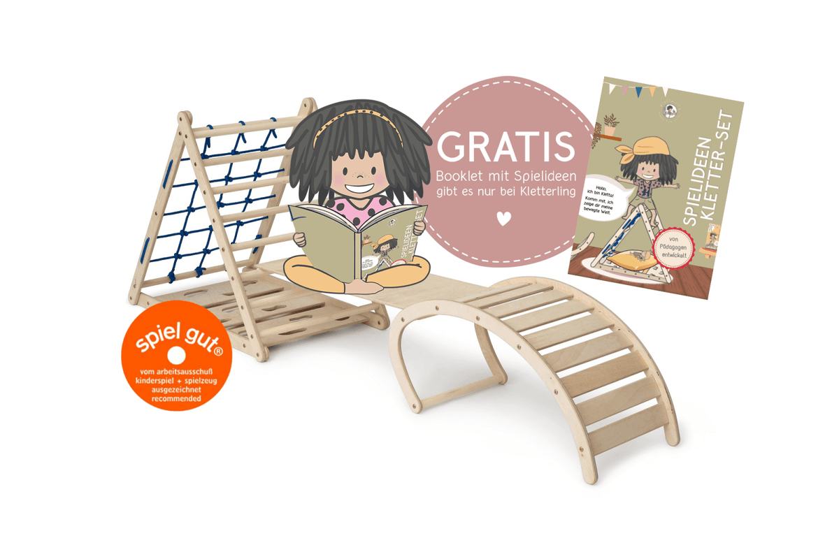 3er Set AFFENLING UP | dreiseitiges Kletterdreieck (Orang - Utan 87cm) mit Rutsche & Hörnchen Wippe - Kletterling – einfach Kind sein