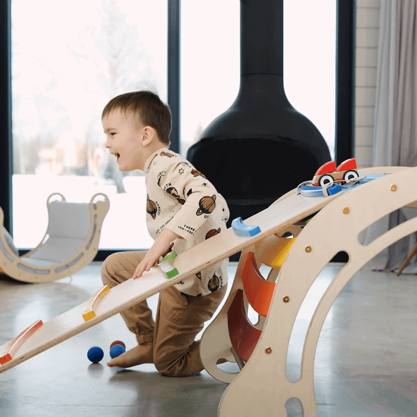 Spielset "Dynamik" pastell - Montessori - Bogen mit Rutsche und Kissen - Kletterling – einfach Kind sein