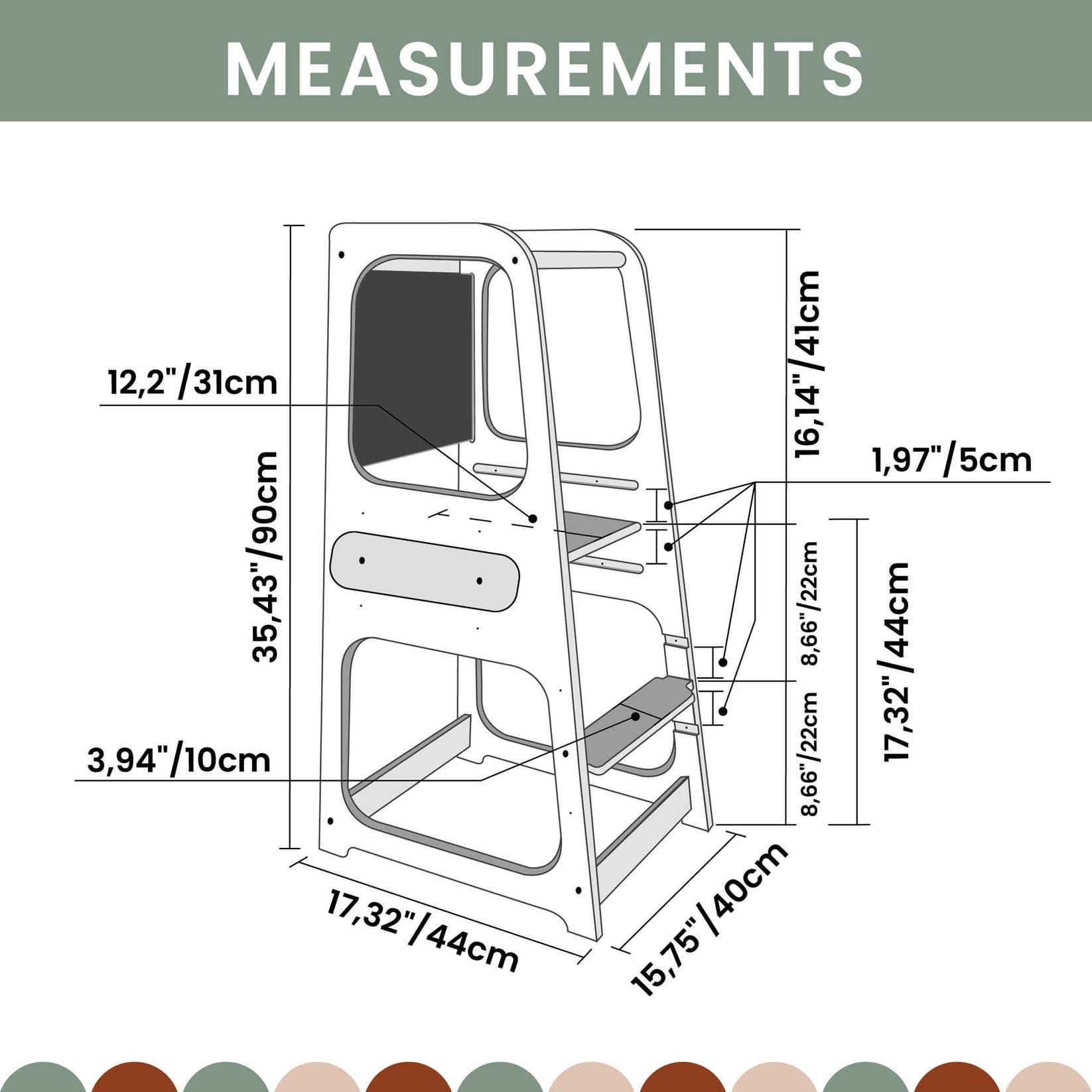 Lernturm mit Kreidetafel in 4 Farben - Kletterling – einfach Kind sein