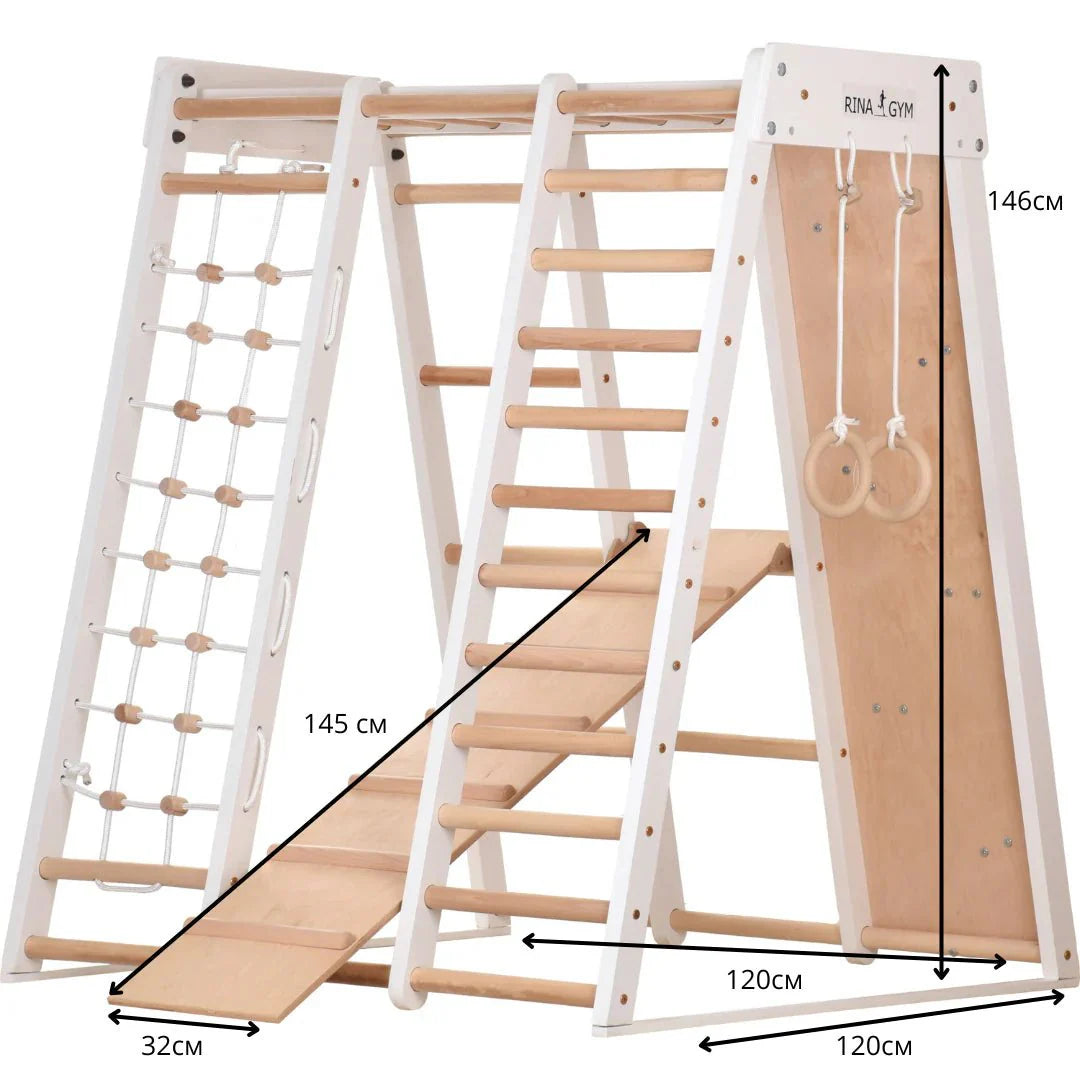 Klettergerüst PRO WHITE GYM | Sprossenwand, Ringe, Rutsche, Monkey Bar | ab 3 Jahren - Kletterling – einfach Kind sein