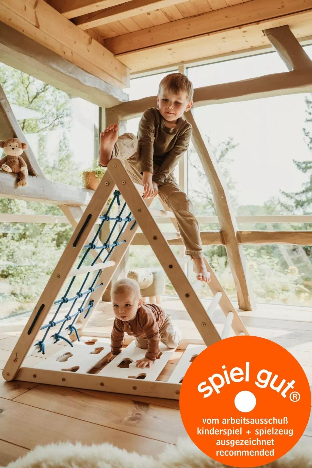 Kletterdreieck ORANG - UTAN UP | 3 - seitig | 87cm | mit Netz, Sprossen - und Kletterseite - Kletterling – einfach Kind sein