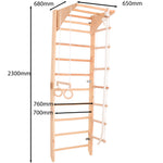 Kletterwand für die ganze Familie mit höhenverstellbarem Reck-Indoor Klettergerüst aus Holz - Wand-Reck, Stange, Gymnastik-Ringe, Kletterseil - Kombi 2 mit sicherem Lack – Ansicht 2