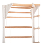 Kletterwand für die ganze Familie mit höhenverstellbarem Reck-Indoor Klettergerüst aus Holz - Wand-Reck, Stange, Gymnastik-Ringe, Kletterseil - Kombi 2 weiße Farbe – Ansicht 10