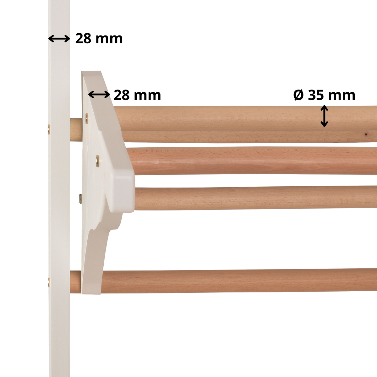 Sprossenwand mit Klimmzugstange, Dip-Barren & Ringen – PRO 2 weiß | RINAGYM – Ansicht 7