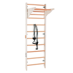 Sprossenwand mit Dip-Barren und abnehmbarer Klimmzugstange – Modell PRO PURE weiß, verstärkte Konstruktion für das Training zu Hause – Ansicht 4