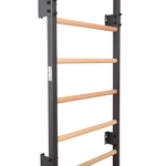 Metallische Sprossenwand STEEL KOM 2 – Graphit mit weißer Klimmzugstange, Ringen und Strickleiter | RINAGYM – Ansicht 12