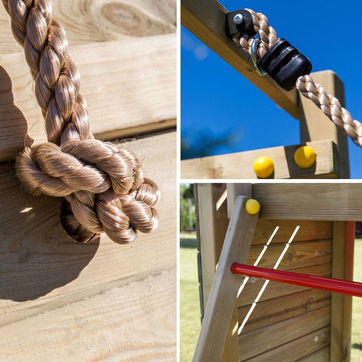 Spielturm Carol 3 in Grau für bis zu 10 Kinder mit Rutsche, Holzdach, Griffe, Rampe, Schaukel und Kletterwand - Kletterling – einfach Kind sein