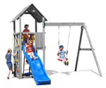 Spielturm GOO CAROL 2 | Klettergerüst OUTDOOR | in 3 Farben | bis zu 7 Kinder | Holzdach - Kletterling – einfach Kind sein